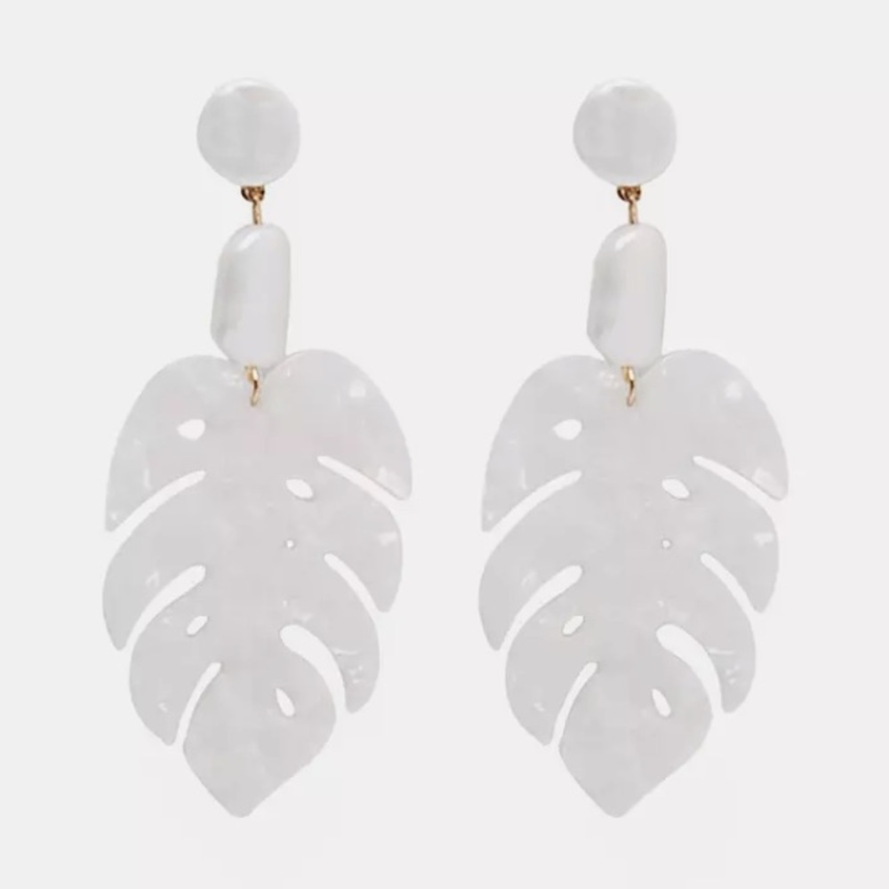 White Acrylic Monstera Statement Earrings! - Picture 4 of 4